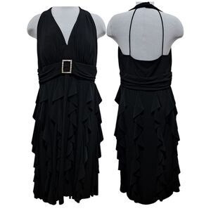 Vintage Betsy & Adam 90's Y2K Halter Neck Ruffle Goth Knee Length Dress S 14W